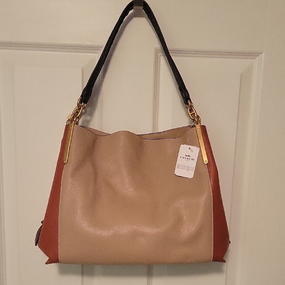 Coach Tan and Brown Structured Shoulder Bag